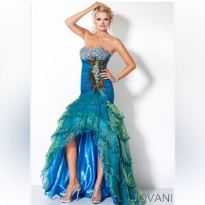 Jovani peacock fit and flair blue/green pageant dress size 2
